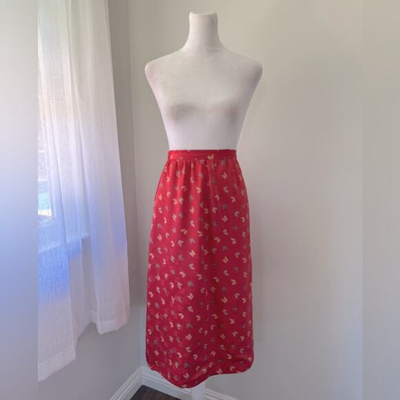 Vintage ‘80s Red Butterfly Print Lightweight A-Line Midi Skirt - Picture 5 of 7